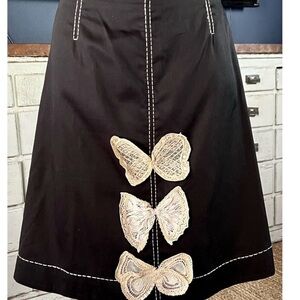 Anthropologie , Elegant Black Skirt with Lace Butterfly Accents